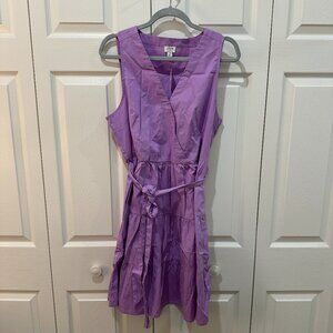 J. Crew Faux Wrap Midi Sleeveless Bright Lilac Purple Belted Dress